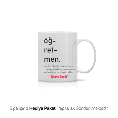 Öğretmen Kelime Anlamlı Kişiye Özel Kupa Bardak