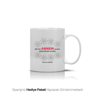 Papatya Tasarımlı Anneye Özel İsimli Kupa Bardak
