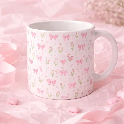 Pembe Fiyonk & Lale Desenli Kupa