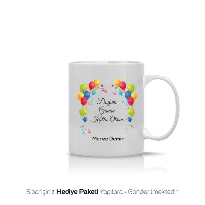 Renkli Balonlu Kişiye Özel İsimli Kupa Bardak