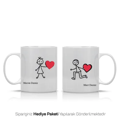 2’Li Kavuşma Temalı Kişiye Özel İsimli Kupa Bardak