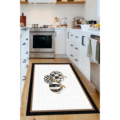 Siyah Beyaz Kareli Balkabağı Mutfak Halısı