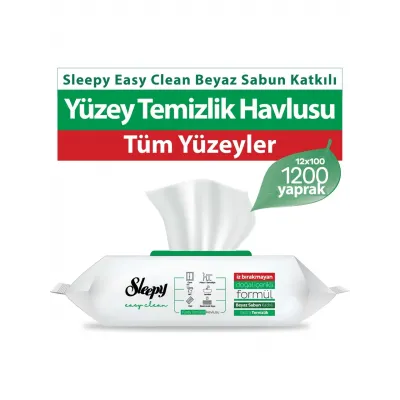 Sleepy Easy Clean Beyaz Sabun Katkılı Yüzey Temizlik Havlusu 12 Adet 12x100 (1200 Yaprak)