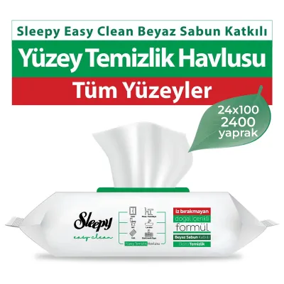 Sleepy Easy Clean Beyaz Sabun Katkılı Yüzey Temizlik Havlusu 24 Adet 24x100 (2400 Yaprak)