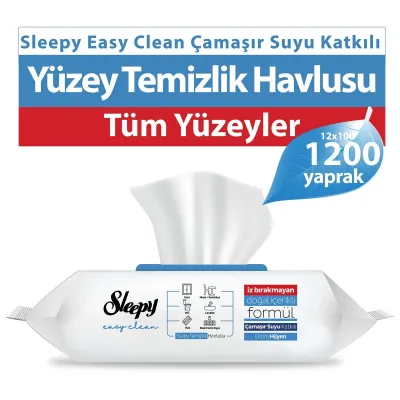 Sleepy Easy Clean Çamaşır Suyu Katkılı Yüzey Temizlik Havlusu 12 Adet 12x100 (1200 Yaprak)