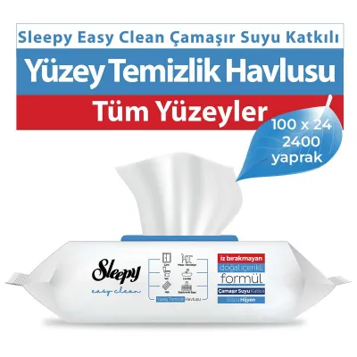 Sleepy Easy Clean Çamaşır Suyu Katkılı Yüzey Temizlik Havlusu 24 Adet 24x100 (2400 Yaprak)