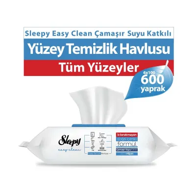 Sleepy Easy Clean Çamaşır Suyu Katkılı Yüzey Temizlik Havlusu 6 Adet 6x100 (600 Yaprak)