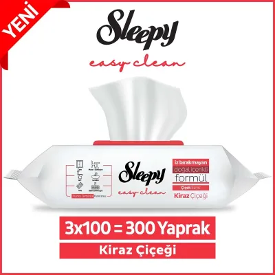 Sleepy Easy Clean Kiraz Çiçeği Yüzey Temizlik Havlusu 3 Adet 3x100 (300 Yaprak)