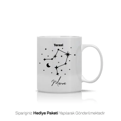 Terazi Burcu Yıldız Haritalı Kişiye Özel İsimli Kupa Bardak