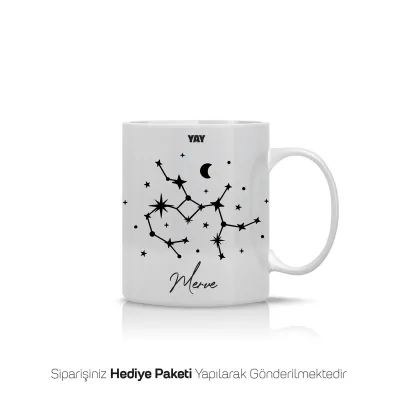 Yay Burcu Yıldız Haritalı Kişiye Özel İsimli Kupa Bardak