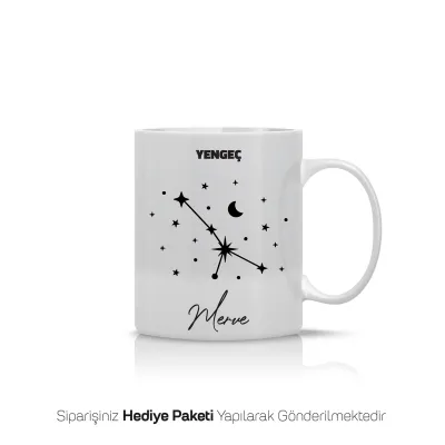 Yengeç Burcu Yıldız Haritalı Kişiye Özel İsimli Kupa Bardak