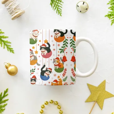 Yılbaşı Şapkalı Kedili Kupa