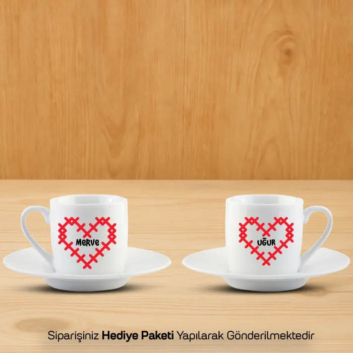2Li Beyaz İsimli Romantik Hediyelik Fincan Seti(Çikolata HEDİYELİ)