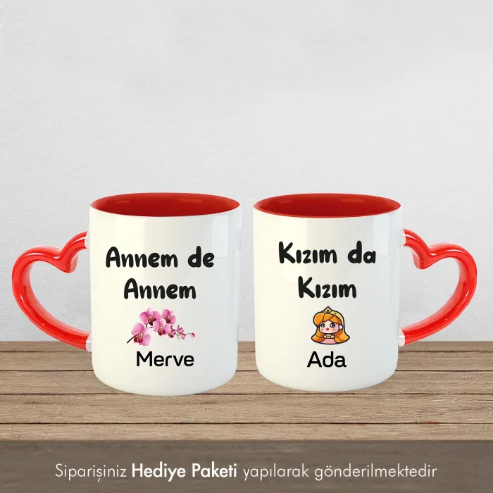 2Li Kalpli Annem De Annem Kızım Da Kızım Kişiye Özel Kupa Bardak