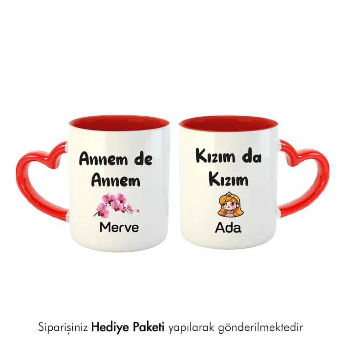 2Li Kalpli Annem De Annem Kızım Da Kızım Kişiye Özel Kupa Bardak