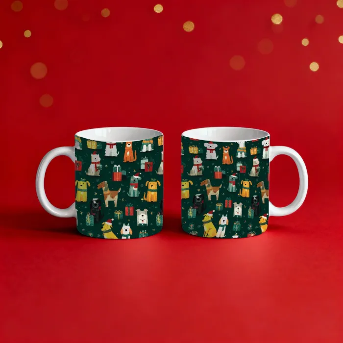 2li Köpek Desenli Yılbaşı Kupası