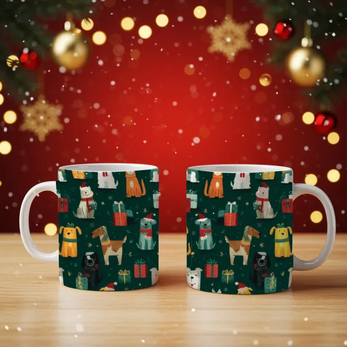 2li Köpek Desenli Yılbaşı Kupası