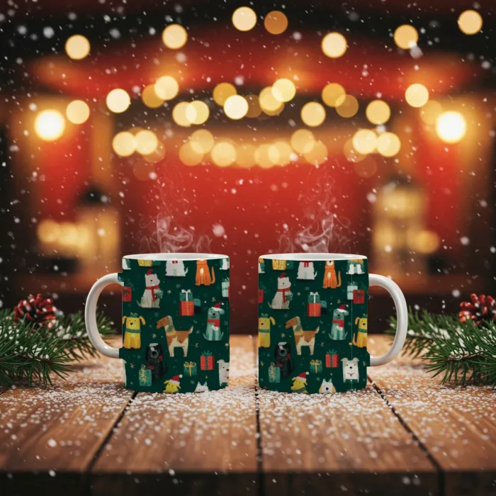 2li Köpek Desenli Yılbaşı Kupası