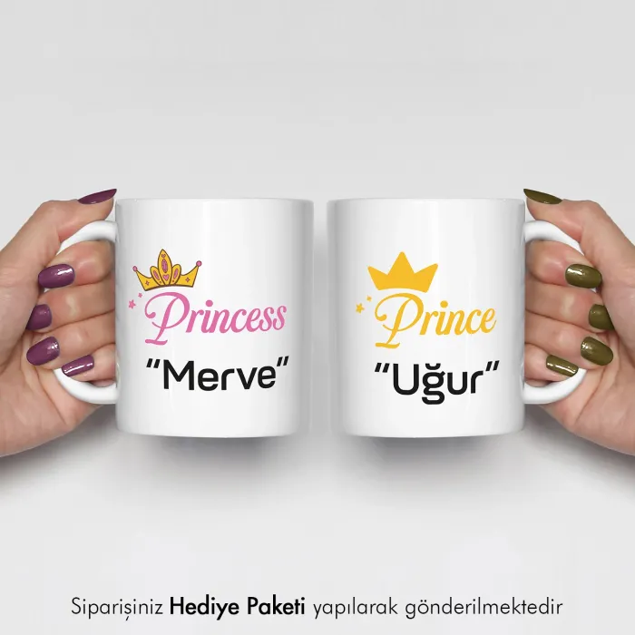 2Li Princess Ve Prince Kişiye Özel İsimli Kupa Bardak