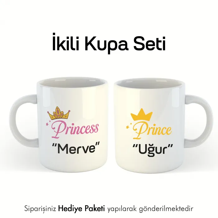 2Li Princess Ve Prince Kişiye Özel İsimli Kupa Bardak