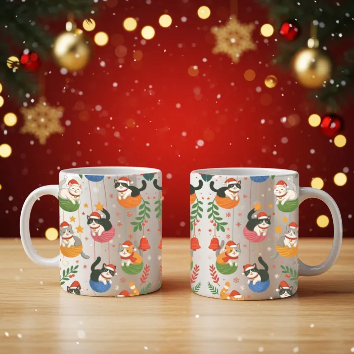 2li Yılbaşı Şapkalı Kedili Kupa