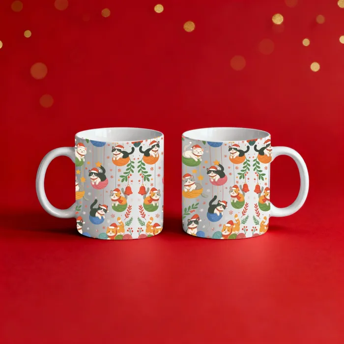 2li Yılbaşı Şapkalı Kedili Kupa