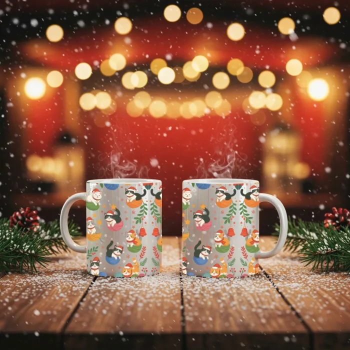 2li Yılbaşı Şapkalı Kedili Kupa