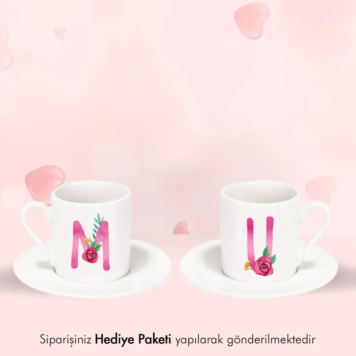 2’Li Beyaz Fincan Kişiye Özel Harf Baskılı