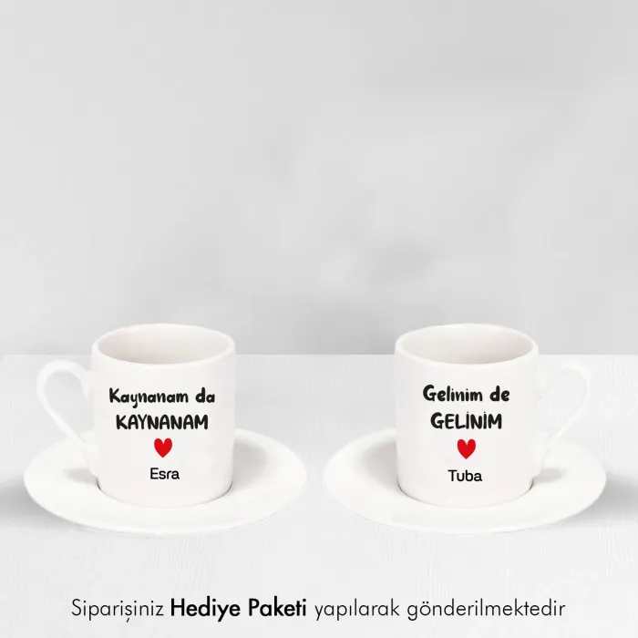 2’Li Beyaz Fincan Kişiye Özel İsimli Kaynanam Da Kaynanam Gelinim De Gelinim