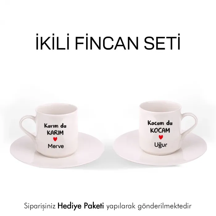 2’Li Beyaz İsim ve Tarihli Aşk Fincanı Seti (Çikolata HEDİYELİ)