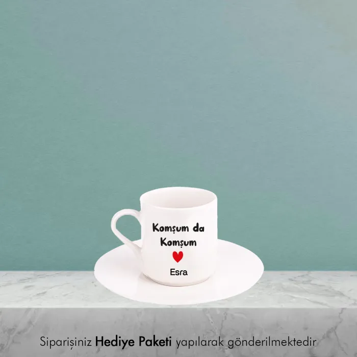Beyaz Fincan Kişiye Özel İsimli Komşum Da Komşum