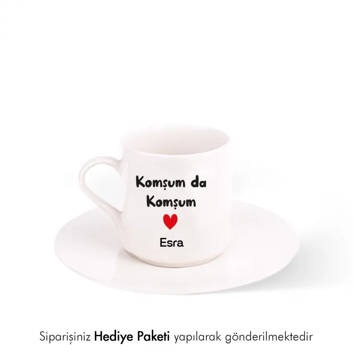 Beyaz Fincan Kişiye Özel İsimli Komşum Da Komşum