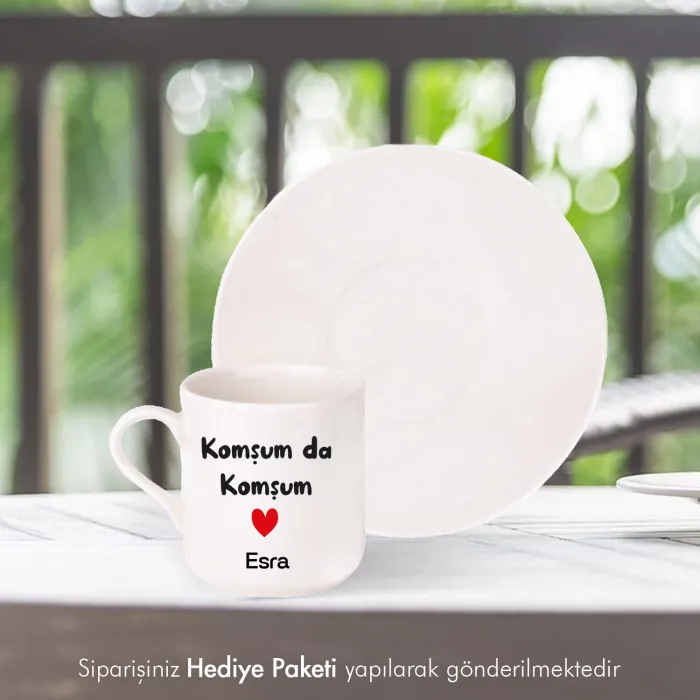 Beyaz Fincan Kişiye Özel İsimli Komşum Da Komşum