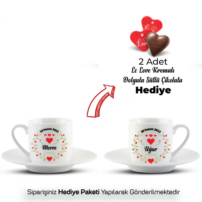 2’Li Beyaz İsim ve Tarihli Aşk Fincanı Seti (Çikolata HEDİYELİ)