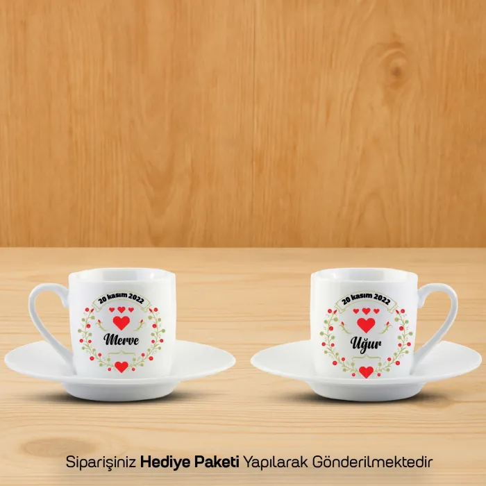 2’Li Beyaz İsim ve Tarihli Aşk Fincanı Seti (Çikolata HEDİYELİ)