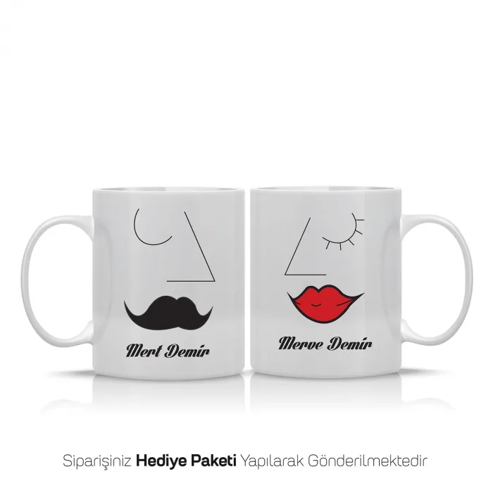 2’Li Figürlü Kişiye Özel İsimli Kupa Bardak