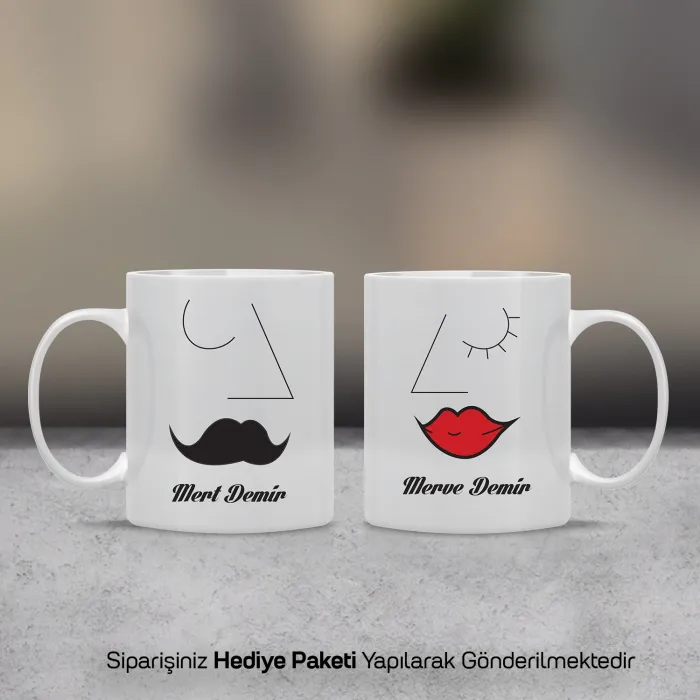2’Li Figürlü Kişiye Özel İsimli Kupa Bardak