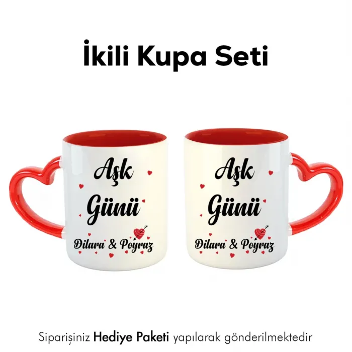 2’Li Kalpli Kupa Kişiye Özel İsimli Aşk Günü