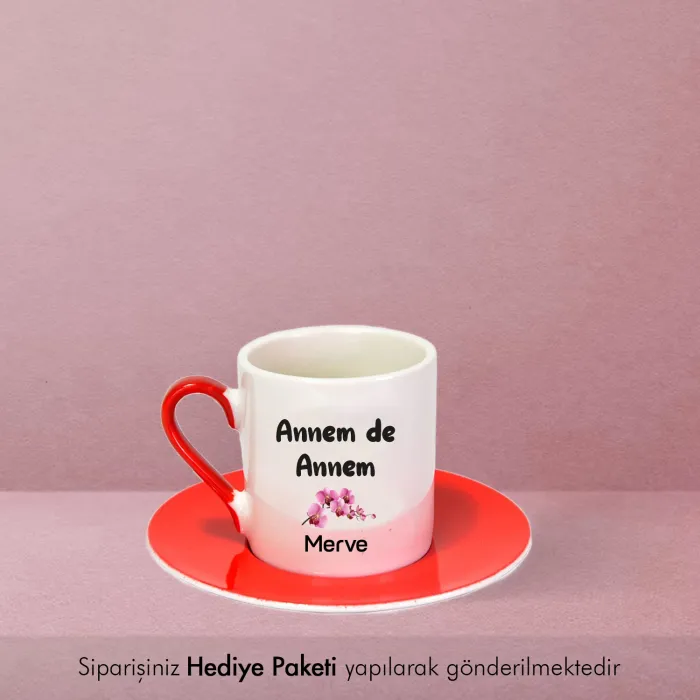 2’Li Kırmızı Fincan Kişiye Özel İsimli Annem De Annem Kızım Da Kızım