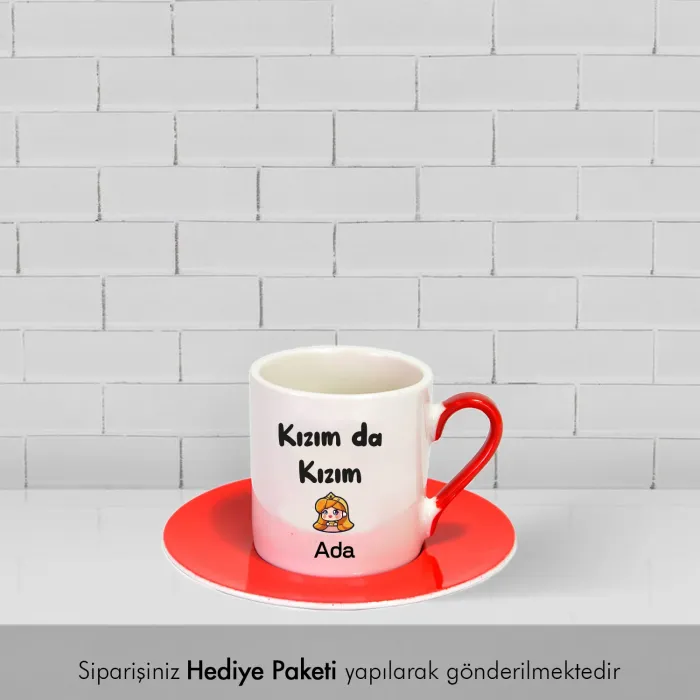 2’Li Kırmızı Fincan Kişiye Özel İsimli Annem De Annem Kızım Da Kızım