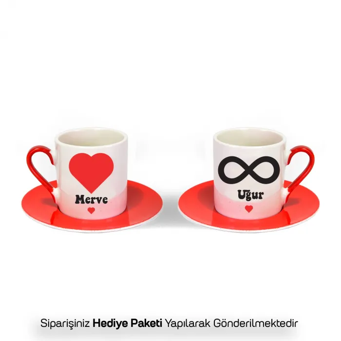 2’Li Kırmızı Fincan Kişiye Özel İsimli Aşkın Sonsuzluğu Fincan Seti