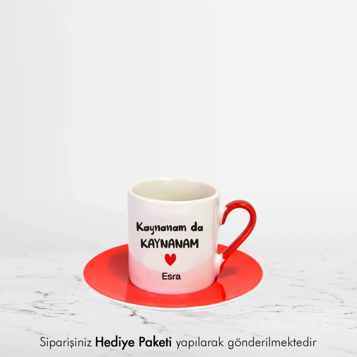 2’Li Kırmızı Fincan Kişiye Özel İsimli Kaynanam Da Kaynanam Gelinim De Gelinim