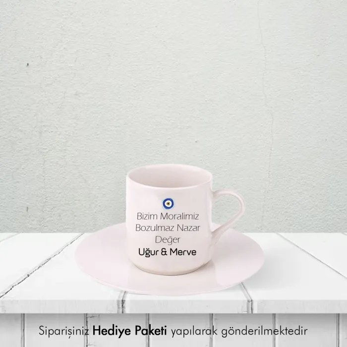 Nazar Değer Temalı Kişiye Özel İsimli Hediye Beyaz Fincan