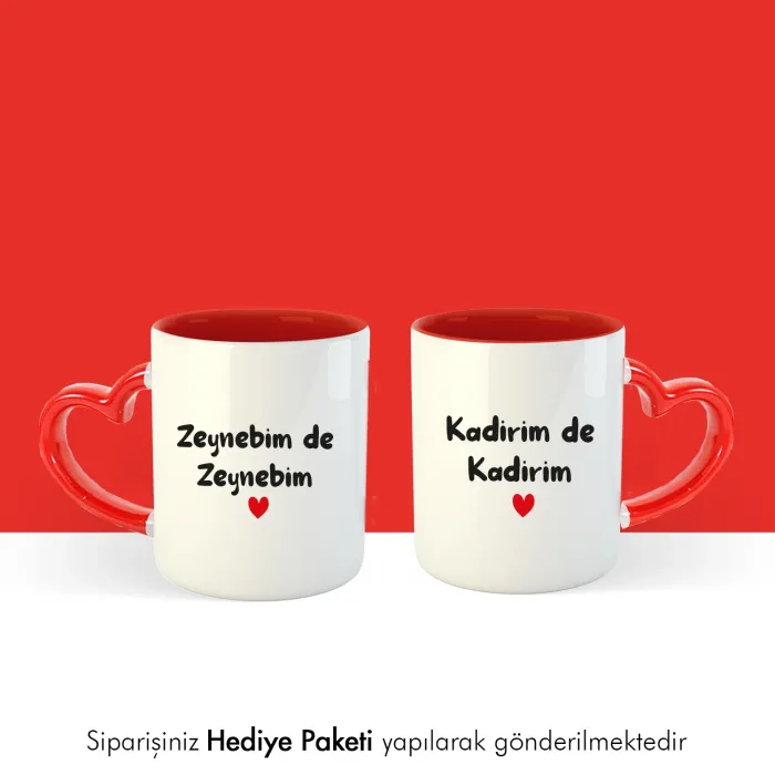 2’Li Kişiye Özel İsimli Kalpli Kupa Bardak