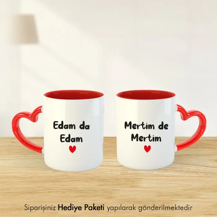 2’Li Kişiye Özel İsimli Kalpli Kupa Bardak