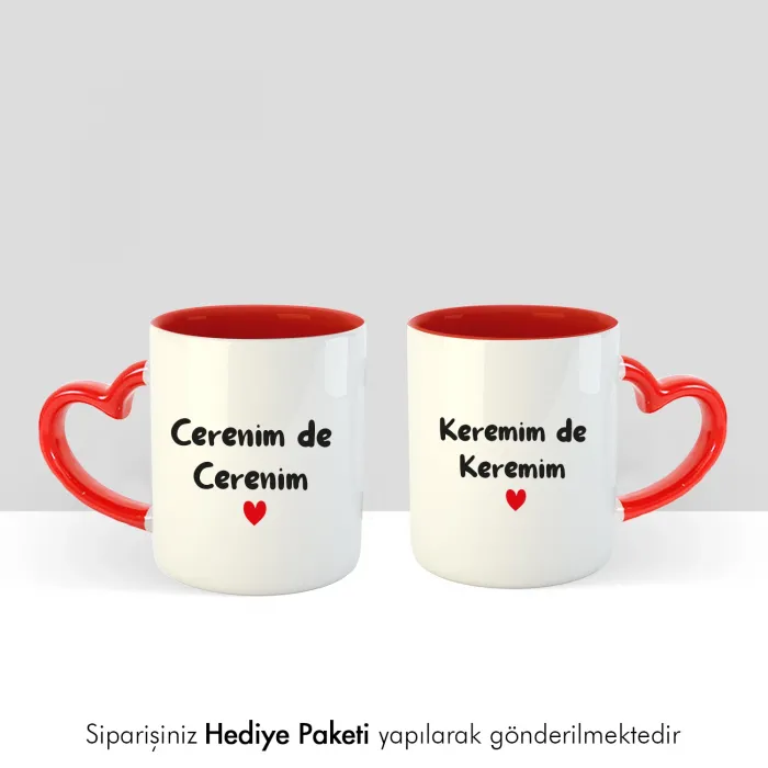 2’Li Kişiye Özel İsimli Kalpli Kupa Bardak