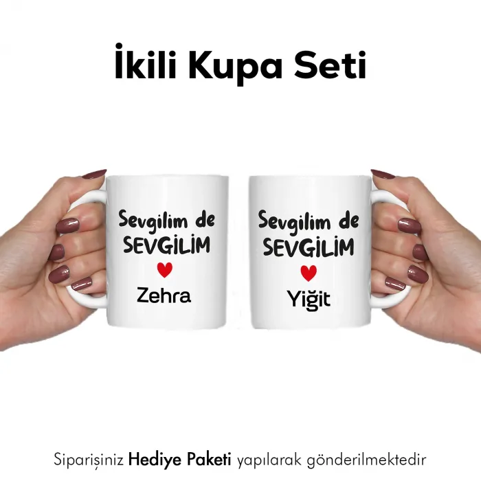 2’Li Kupa Sevgilim de Sevgilim Kişiye Özel İsimli Kupa