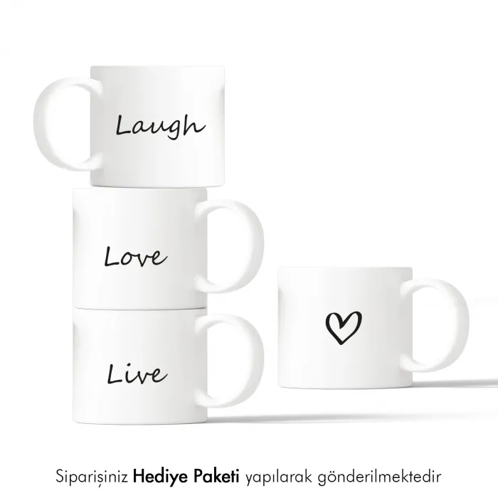 4lü Lovely Tasarımlı Mini Kupa Seti