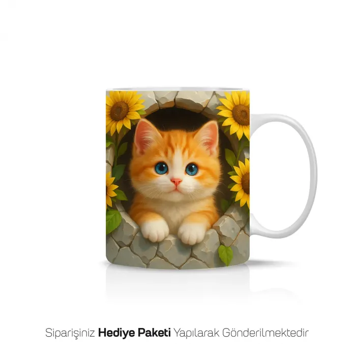 3D Kedi Tasarımlı Kupa Bardak