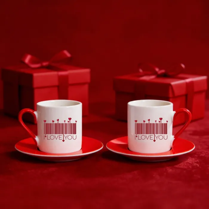 Kalp Kodlu Aşk Temalı 2li Fincan Seti